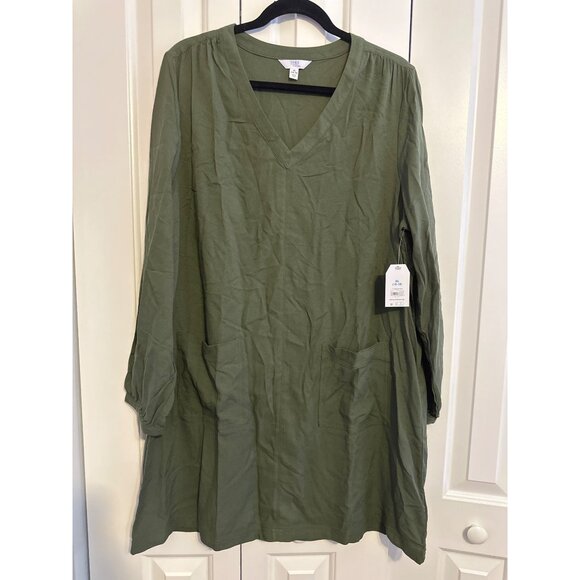 Olive green v-neck 3/4 sleeve dress NEW XL‎ - Picture 4 of 6